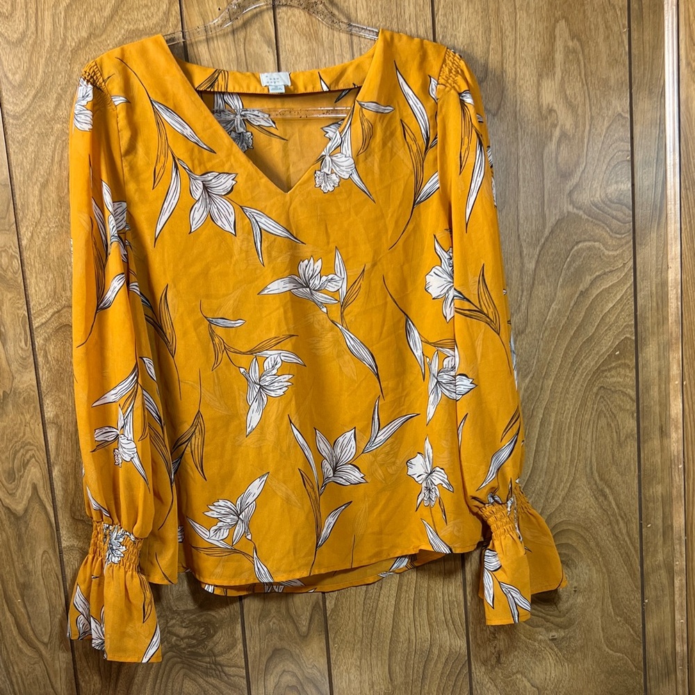 a new day Golden Floral V-Neck Blouse